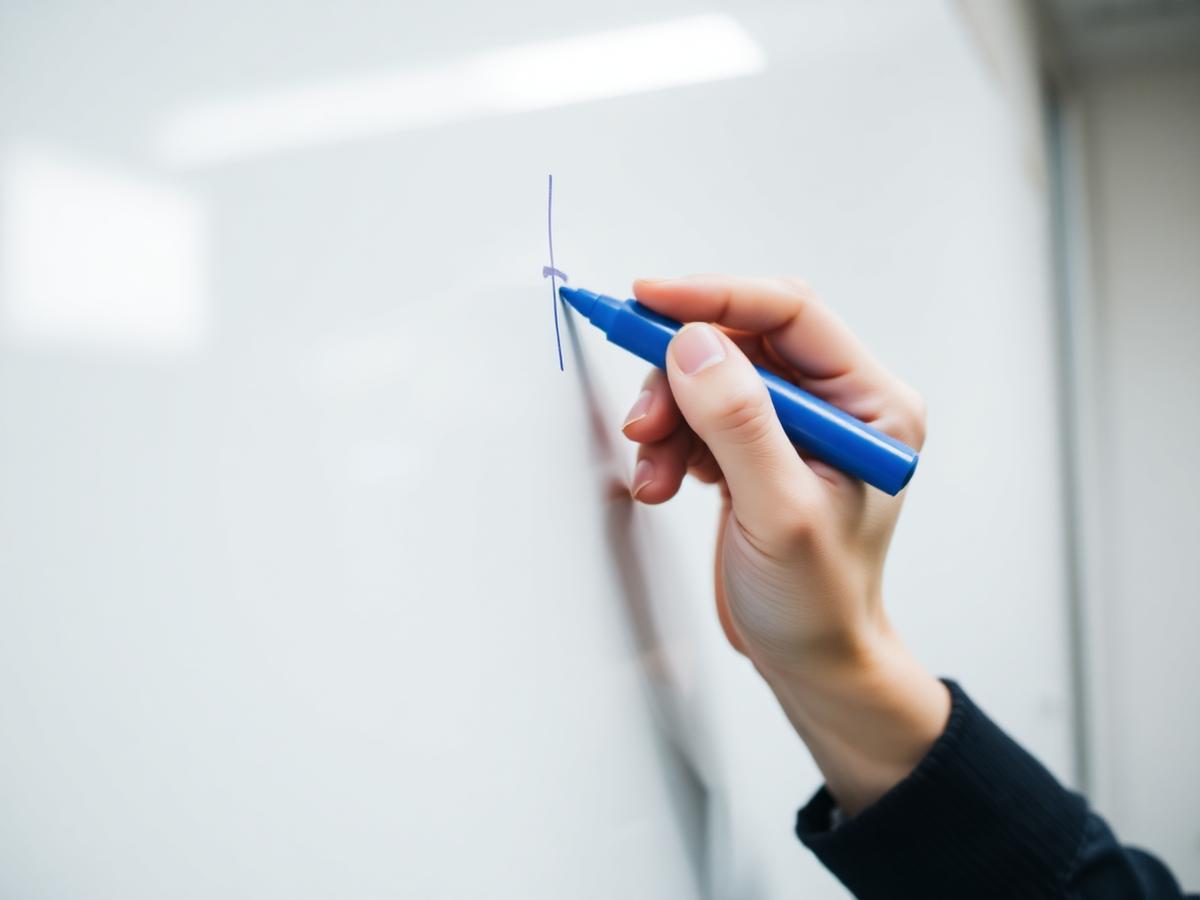 Teacher working at a whiteboard in a classroom