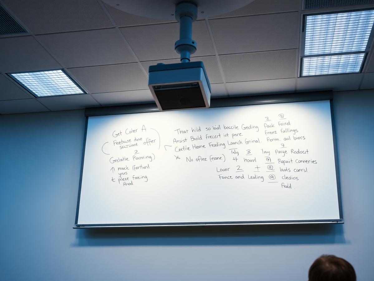 Lecture room whiteboard captured with enhanced, high-contrast handwriting